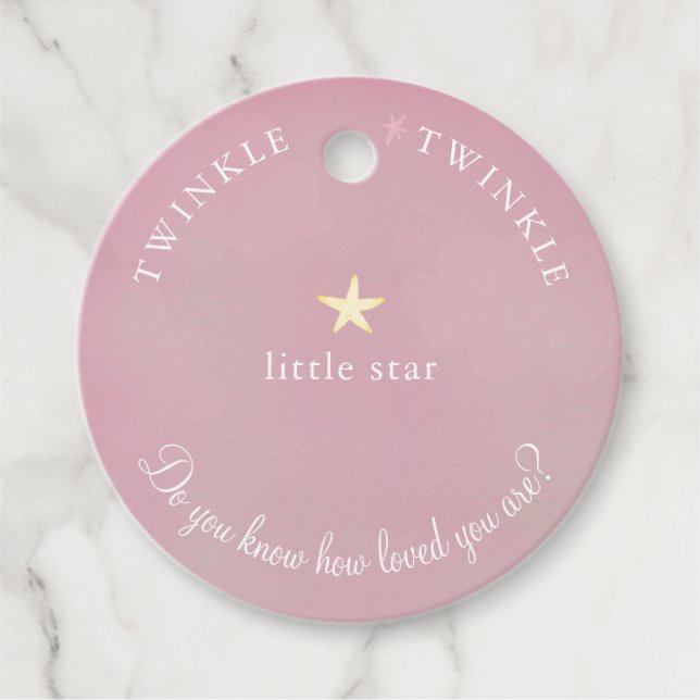 Rosa Twinkle Little Star Baby Shower Birthday Gåvor Etiketter (Framsida)
