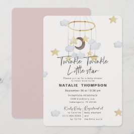 Rosa Twinkle Little Star Baby Shower Inbjudningar