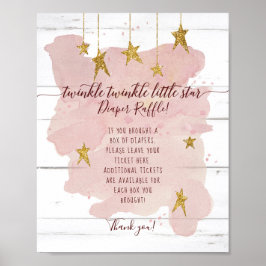 Rosa Twinkle Little Star Guld Diaper Raffle Sign Poster