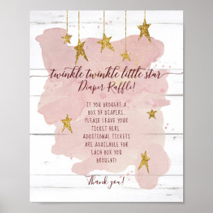 Rosa Twinkle Little Star Guld Diaper Raffle Sign Poster