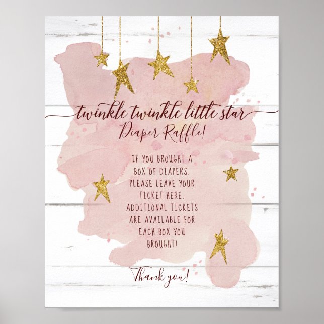 Rosa Twinkle Little Star Guld Diaper Raffle Sign Poster (Framsidan)