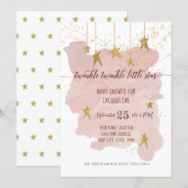 Rosa Twinkle Little Star Guld Girl Baby Shower Inbjudningar