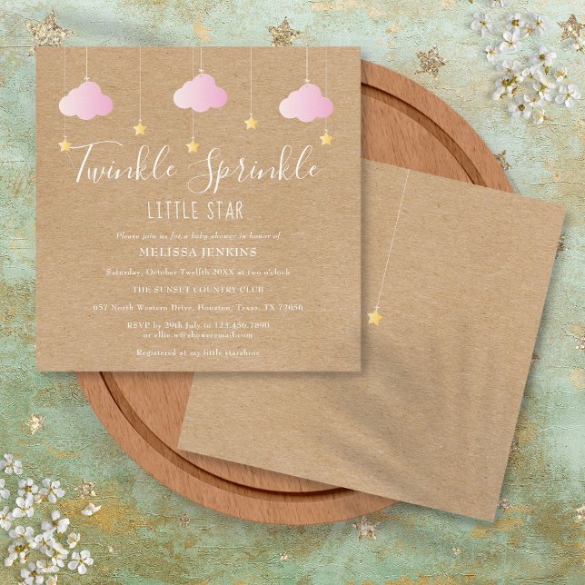 Rosa Twinkle Sprinkle Little Star Baby Shower Boho Inbjudningar (Pink Twinkle Sprinkle Little Star Baby Shower Boho Invitation)