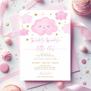 Rosa Twinkle Star Cloud Baby Shower Inbjudningar