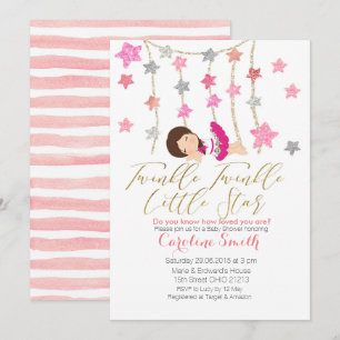Rosa Twinkle Stars Girl Baby Shower-inbjudan Inbjudningar