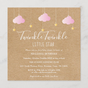 Rosa Twinkle Twinkle Little Star Baby Shower Boho Inbjudningar