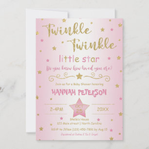  Rosa Twinkle Twinkle Little Star Baby Shower Inbjudningar