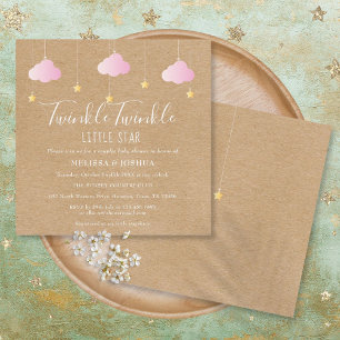 Rosa Twinkle Twinkle Little Star Baby Shower Inbjudningar