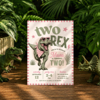Rosa Two Rex 2-års inbjudan