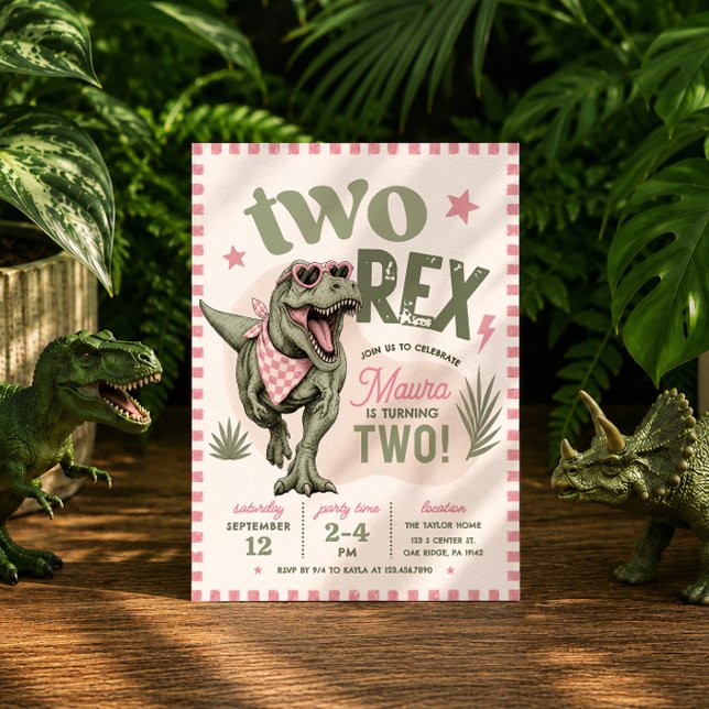 Rosa Two Rex 2-års inbjudan (Skapare uppladdad)