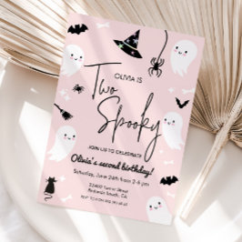 Rosa TWO SPOOKY 2:a födelsedagsdagen halloween-föd Inbjudningar