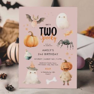 Rosa Two Spooky Girl Halloween Birthday-inbjudan Inbjudningar