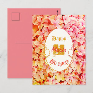 Rosa typografi Elegant Vintage Botanisk Födelsedag Vykort