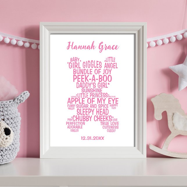 Rosa typografi för björn baby poster (Skapare uppladdad)
