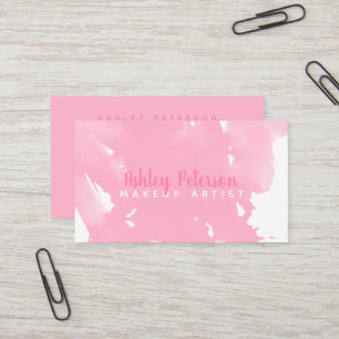 Rosa typografi för vattenfärgbrushtrokesmakeup visitkort