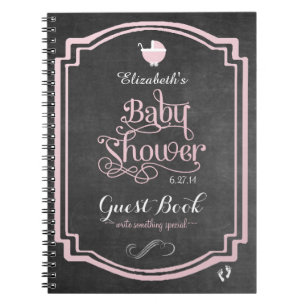 Rosa Typografi Girls Baby Shower Guestbook Anteckningsbok Med Spiral