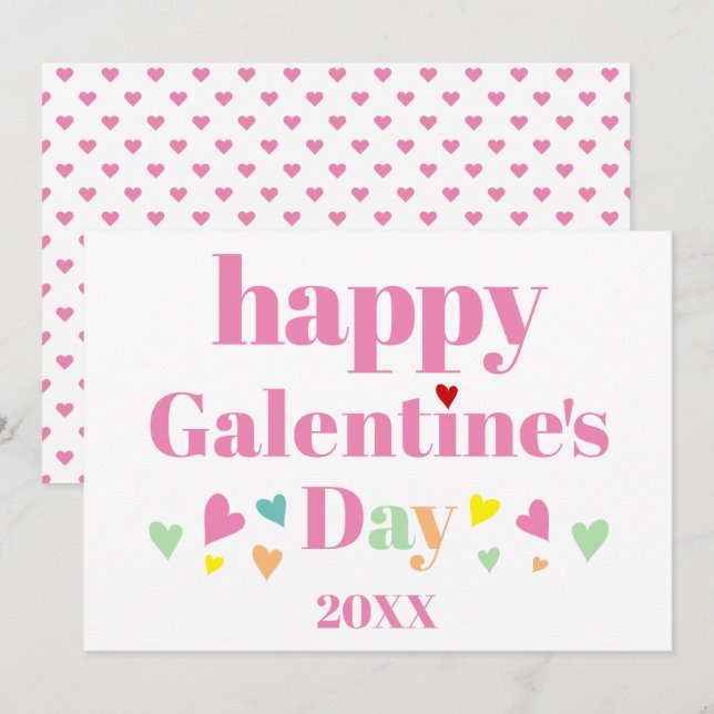 Rosa typografi Glad Galentines dag Julkort (Fram/baksida)