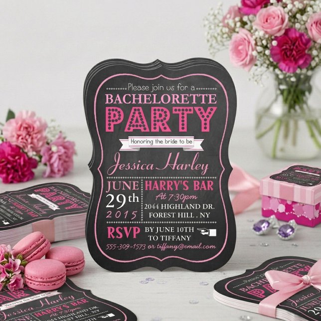 Rosa typografi Kritskrift Sällskapslek för möhippa Inbjudningar (Skapare uppladdad)