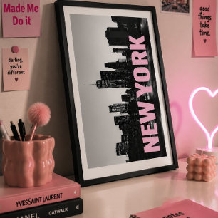 Rosa typografi NYC-väggkonst minimalistisk stadssi Poster