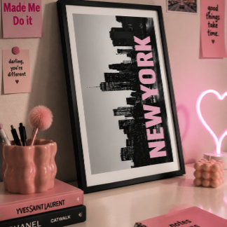 Rosa typografi NYC-väggkonst minimalistisk stadssi Poster