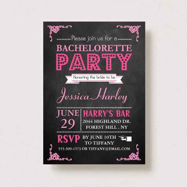 Rosa Typography Chalkboard Bachelorette Party Inbjudningar (Skapare uppladdad)