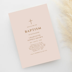 Rosa Typography Christening Guld Baptism Girl Inbjudningar
