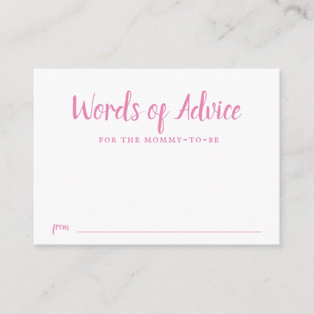 Rosa Typography Girl Baby Shower Advice Tilläggskort (Framsida)