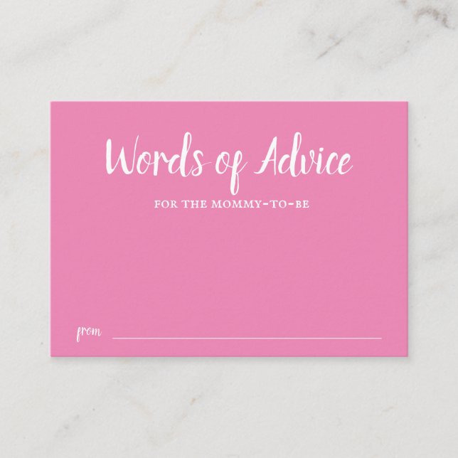 Rosa Typography Girl Baby Shower Advice Tilläggskort (Framsida)