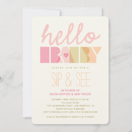 Rosa Typography Girl Sip & See Hej Baby Shower Inbjudningar