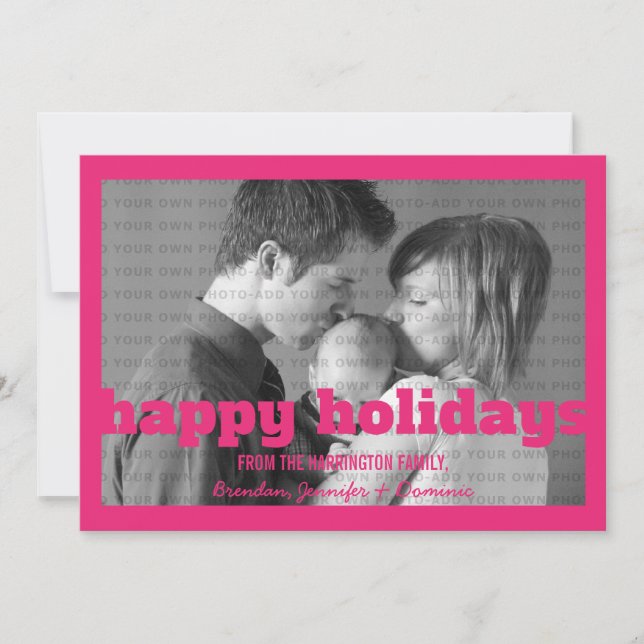 Rosa Typography Glad helg Flat Photo Card Julkort (Framsida)