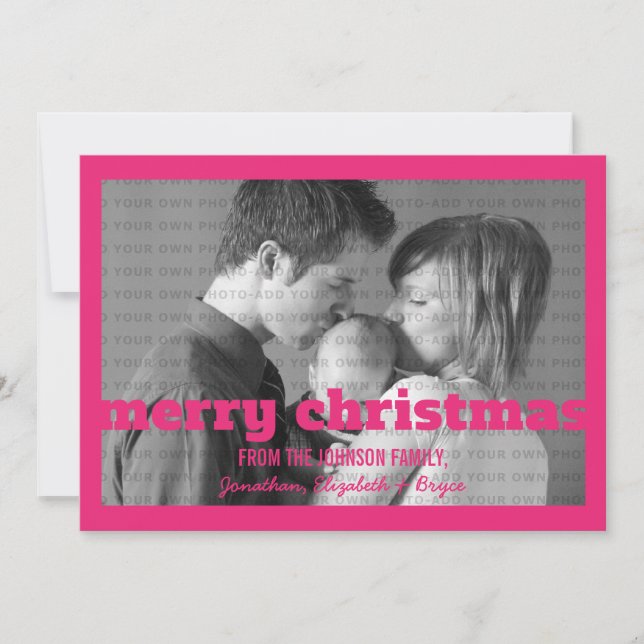 Rosa Typography God jul Flat Photo Card Julkort (Framsida)
