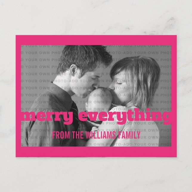 Rosa Typography Merry All Photo Postcard Helg Vykort (Framsida)