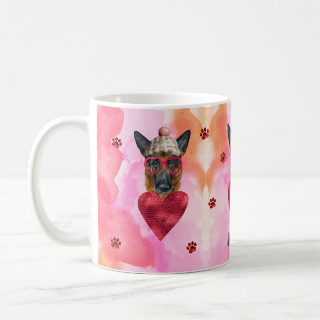 Rosa tysk shepherd valentin present hund kaffemugg (Vänster)