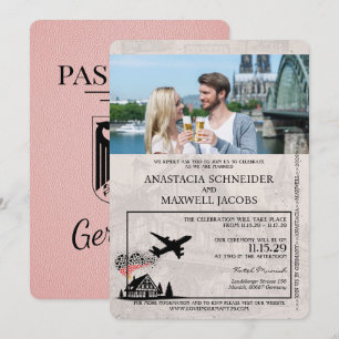 Rosa Tyskland inbjudan till Passport Wedding