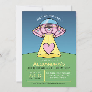 Rosa UFO Alien Födelsedagsfest inbjudan