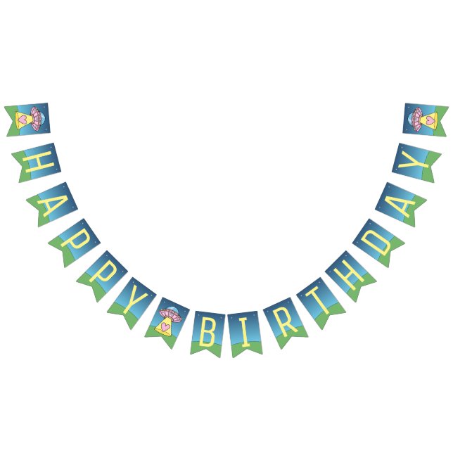 Rosa UFO Alien Grattis på födelsedagen Vimplar (Alla)