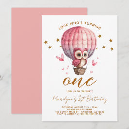 Rosa Uggla 1:a födelsedag Inbjudningar