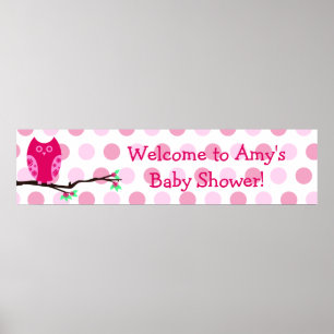 Rosa Uggla Anpassningsbar Baby Shower-skylt Poster