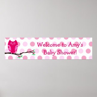 Rosa Uggla Anpassningsbar Baby Shower-skylt Poster