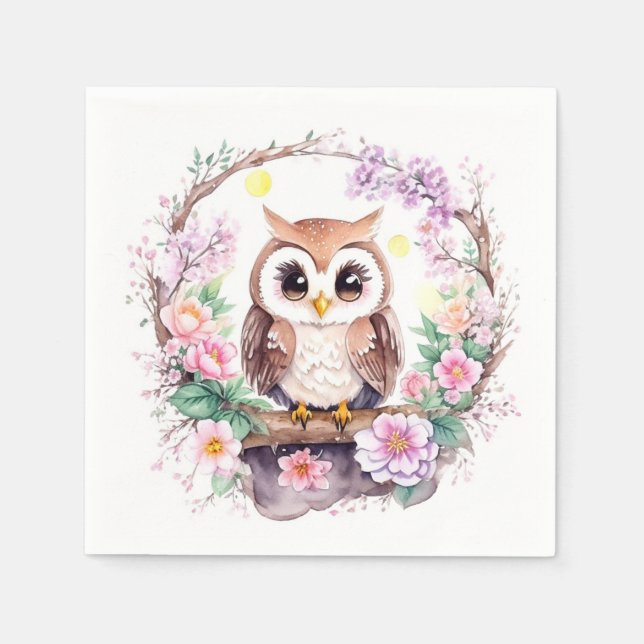 Rosa Uggla Äventyr Flicka Shower Pappersservett (Framsidan)