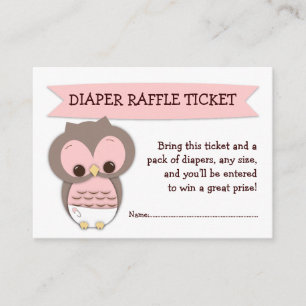 Rosa Uggla Baby Shower Diaper Raffle Biljett Infog Tilläggskort