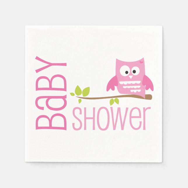 Rosa Uggla Baby Shower Napkin Pappersservett (Framsidan)