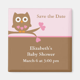 Rosa Uggla Baby Shower Spara datum Magnet