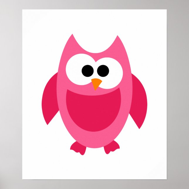 Rosa Uggla Bird Cute Tecknad Poster (Framsidan)