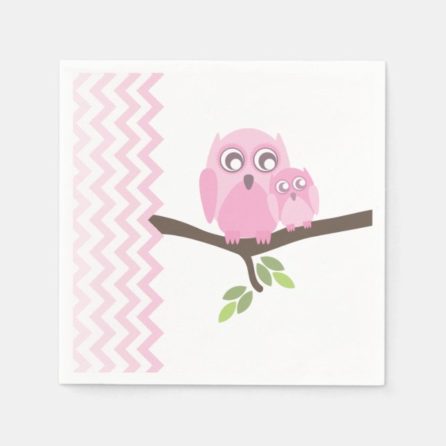 Rosa Uggla + Chevron Girl Baby Shower Napkins Pappersservett (Framsidan)