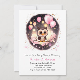 Rosa Uggla Enchanted Wildblomma Girl Baby Shower Inbjudningar