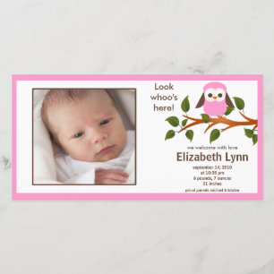 Rosa Uggla Flicka Birth Annouement Meddelande