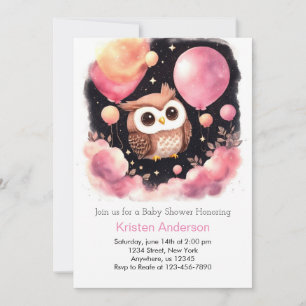 Rosa Uggla Forest Äventyr Girl Baby Shower Inbjudningar