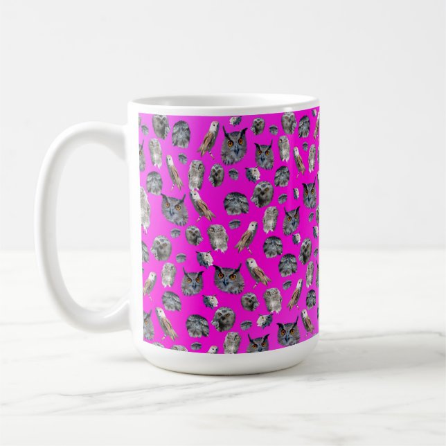 Rosa Uggla Mönster Kaffemugg (Vänster)