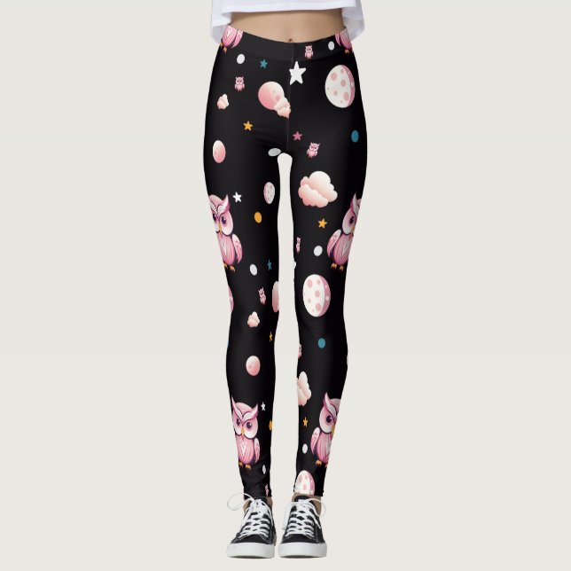 Rosa Uggla Moonlight Mönster Leggings (Framsida)